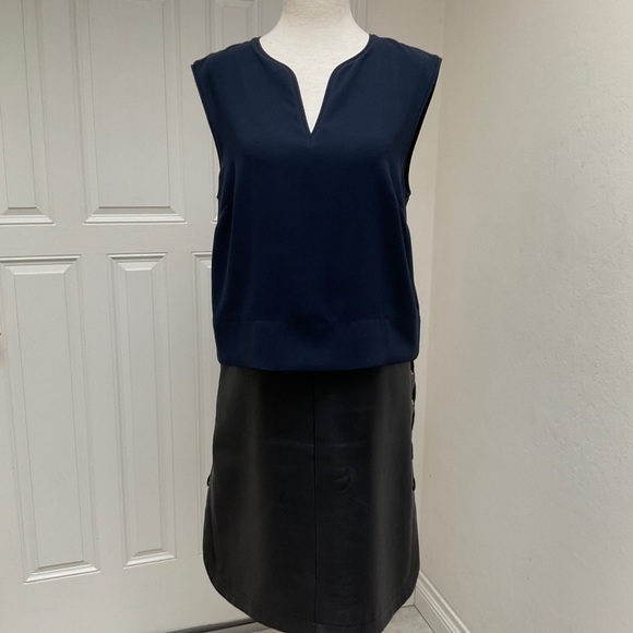 Tibi Leather Two Tone Open Neck Midi Dress Size 6 - Picture 2 of 16